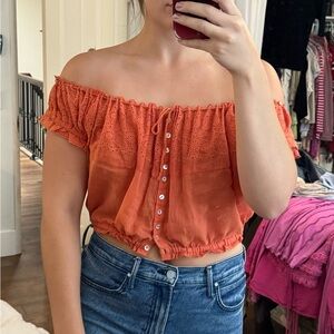 Free people Orange Off-Shoulder Top